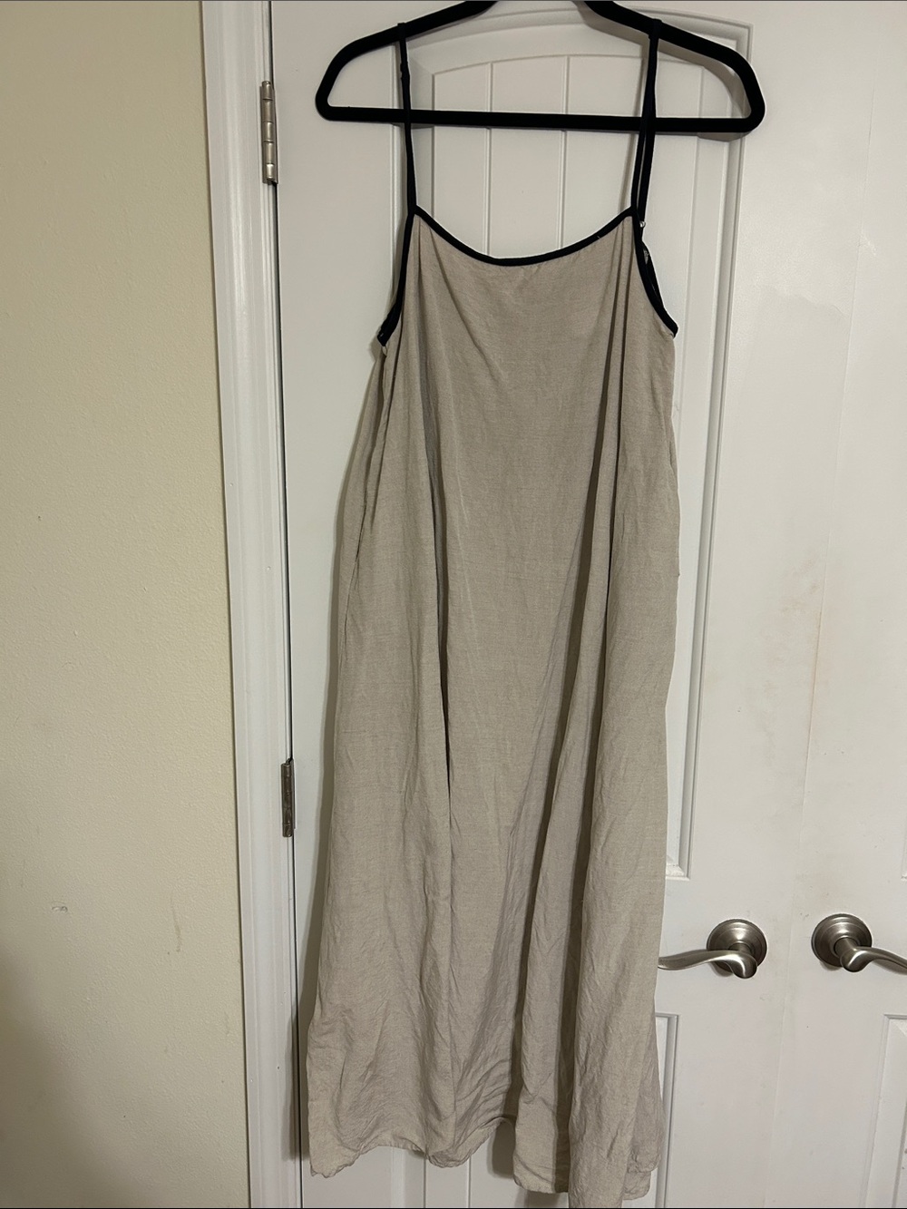 Beige Maxi Slip Dress with Black Trim